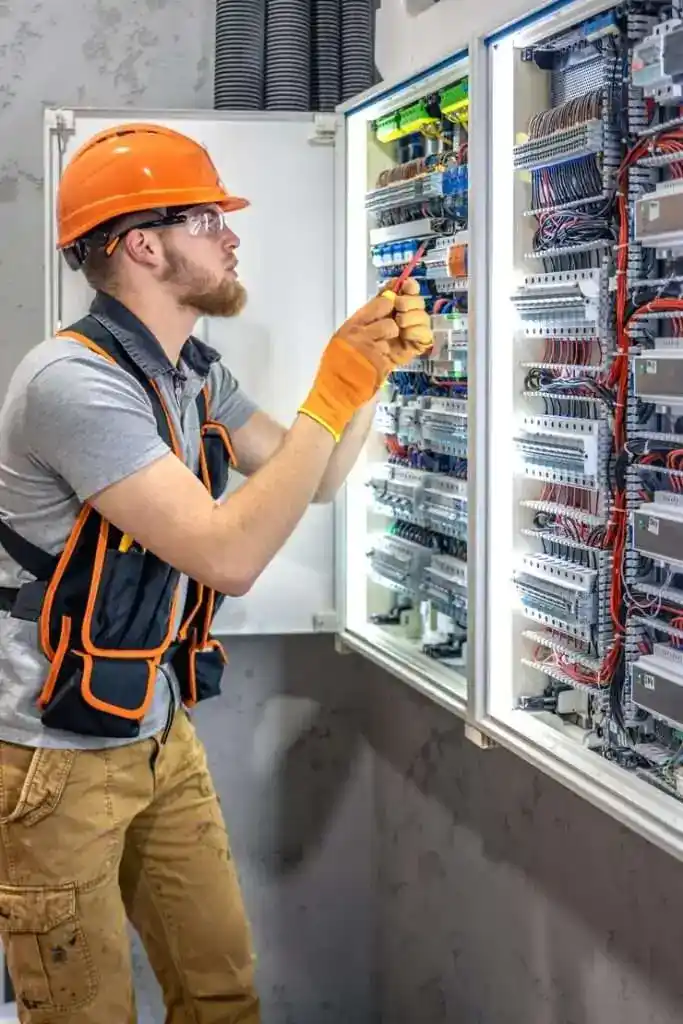 Elektriker überprüft Schaltschrank