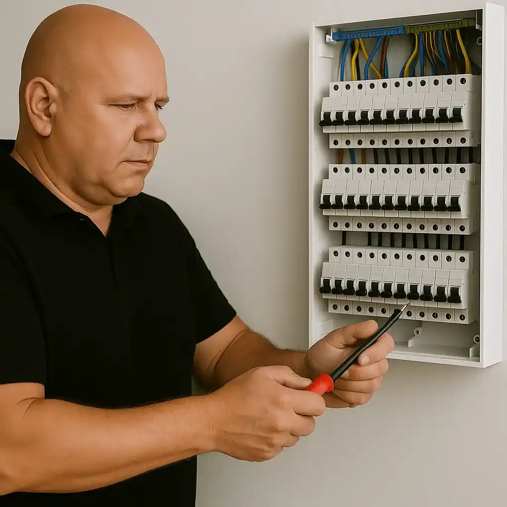 Elektriker repariert Schalttafel